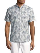 Black Brown Leaf Print Short-sleeve Button Down