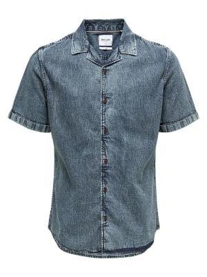 Only And Sons Acid Washed Button Front Shirt