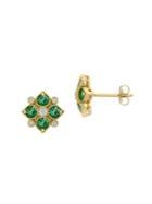 Sonatina 14k Yellow Gold, Emerald & 0.12 Tcw Diamond Stud Earrings