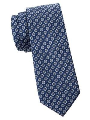 Black Brown Floral Medallion Silk-cotton Tie