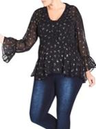 City Chic Plus Sheer Bell Sleeve Dove Blouse