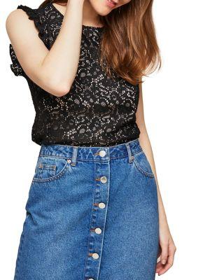 Miss Selfridge Ruffled Lace-trimmed Top