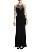 Betsy & Adam Sleeveless Embellished A-line Gown