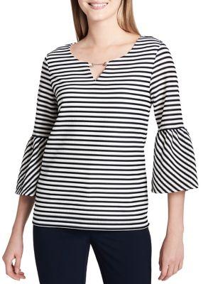 Calvin Klein Textured Stripe Bell-sleeve Top
