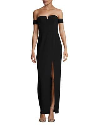 Aidan By Aidan Mattox Slit Off-the-shoulder Sheath Gown
