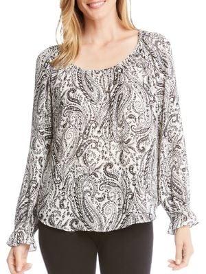 Karen Kane Ruffled-sleeve Paisley-print Top