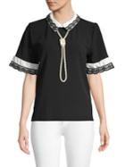 Karl Lagerfeld Paris Knotted Pearl Lace Blouse