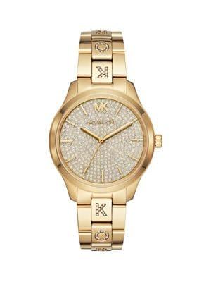 Michael Kors Runway Three-hand Crystal-studded Goldtone Stainless Steel Bracelet Watch