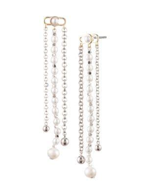Carolee Sara Goldtone, C-link Freshwater & Faux Pearl Chandelier Earrings