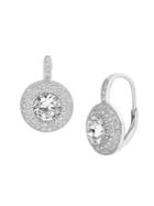 Lord & Taylor Sterling Silver Cubic Zirconia Pave Border Round Leverback Earrings