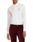 Lauren Ralph Lauren Rhinestone Crest Cotton Poplin Button-down Shirt