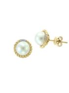 Effy 14k Yellow Gold, 7.5mm Round Freshwater Pearl & Diamond Twist Button Earrings