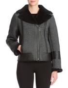 Nic+zoe Modern Peacoat Faux Leather Trimmed Bomber Jacket