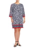 Michael Michael Kors Plus Zebra Printed Three-fourth-sleeve Dress