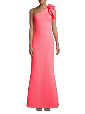 Betsy & Adam One-shoulder Rose Scuba Gown
