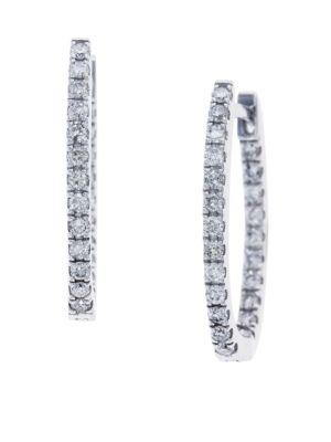 Effy Pave Classica Diamond And 14k White Gold Hoop Earrings