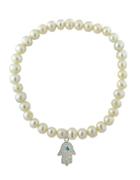 Lord & Taylor 6mm Freshwater Pearl And Sterling Silver Hamsa Charm Stretch Bracelet
