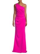 Nicole Bakti Ruched One-shoulder Gown