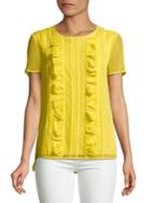 Imnyc Isaac Mizrahi Short Sleeve Ruffle & Lace Trim Chiffon Top