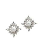 Ak Anne Klein Silvertone And Faux Pearl Halo Stud Earrings