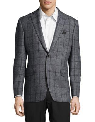 Black Brown Slim-fit Windowpane Check Blazer