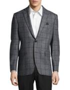 Black Brown Slim-fit Windowpane Check Blazer