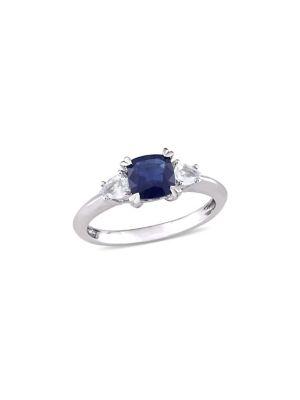 Sonatina 14k White Gold, Blue And White Sapphire Three-stone Ring