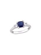 Sonatina 14k White Gold, Blue And White Sapphire Three-stone Ring