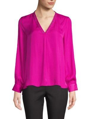 Vince Camuto Petite Studded V-neck Blouse