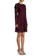 Michael Michael Kors Mesh Floral Lace Long-sleeve A-line Dress