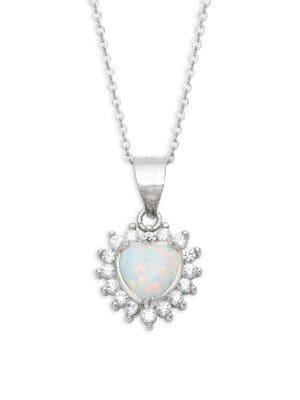 Lord & Taylor Sterling Silver Opal Heart Pendant Necklace