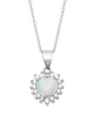 Lord & Taylor Sterling Silver Opal Heart Pendant Necklace