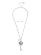 Bcbgeneration Good Vibes Only Boxed Silvertone Key Pendant Necklace & Stud Earrings Set