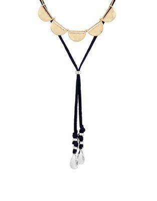 Lucky Brand Crystal And Leather Hi Shine Bolo Necklace