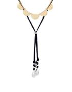 Lucky Brand Crystal And Leather Hi Shine Bolo Necklace