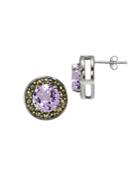 Lord & Taylor Marcasite And Amethyst Halo Stud Earrings