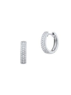 Lord & Taylor 14k White Gold And Pave Diamond Hoop Earrings