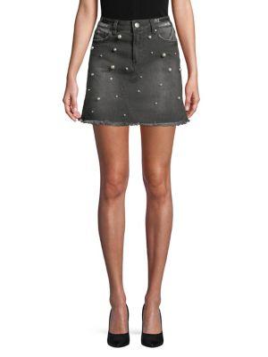 Design Lab Lord & Taylor Beaded Denim A-line Skirt
