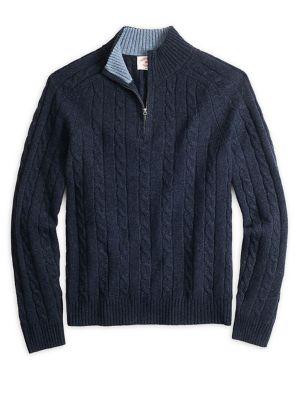Brooks Brothers Red Fleece Cable Half-zip Mockneck Sweater