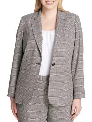 Calvin Klein Plus Plus Plaid One-button Jacket