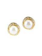 Kenneth Jay Lane White Faux Pearl And Crystal Stud Earrings