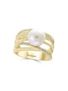 Effy 9mm Freshwater Pearl, Diamond And 14k Yellow Gold Ring