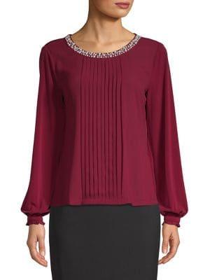 Karl Lagerfeld Paris Faux Pearl-embellished Mixed Media Top
