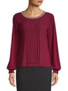 Karl Lagerfeld Paris Faux Pearl-embellished Mixed Media Top