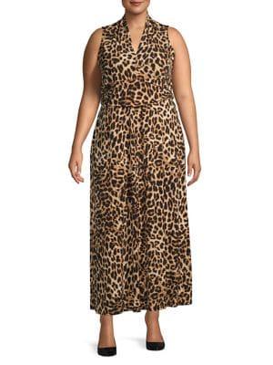 Vince Camuto Plus Spring Injection Exotic Animal Halter Maxi Dress
