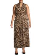 Vince Camuto Plus Spring Injection Exotic Animal Halter Maxi Dress