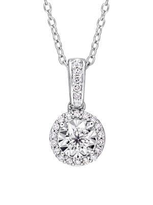 Sonatina Diamond And Sterling Silver Halo Circle Pendant Necklace