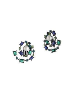 Carolee Out All Night Glass Stone And 10mm Freshwater Pearl Spiral Earrings