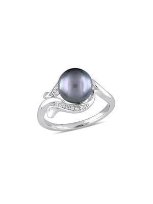 Sonatina 8.5-9mm Tahitian Cultured Pearl, Diamond And 14k White Gold Ring