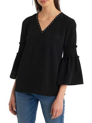 Karl Lagerfeld Paris Smocked Bell-sleeve Top